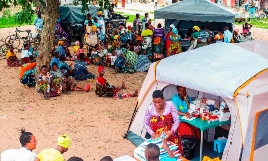 Villager gathered at a mobile clinic camp