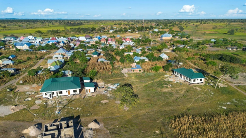 Aerial view of the dispensary building and its neighbourhood in Ipembe Village,  Sikonge DC